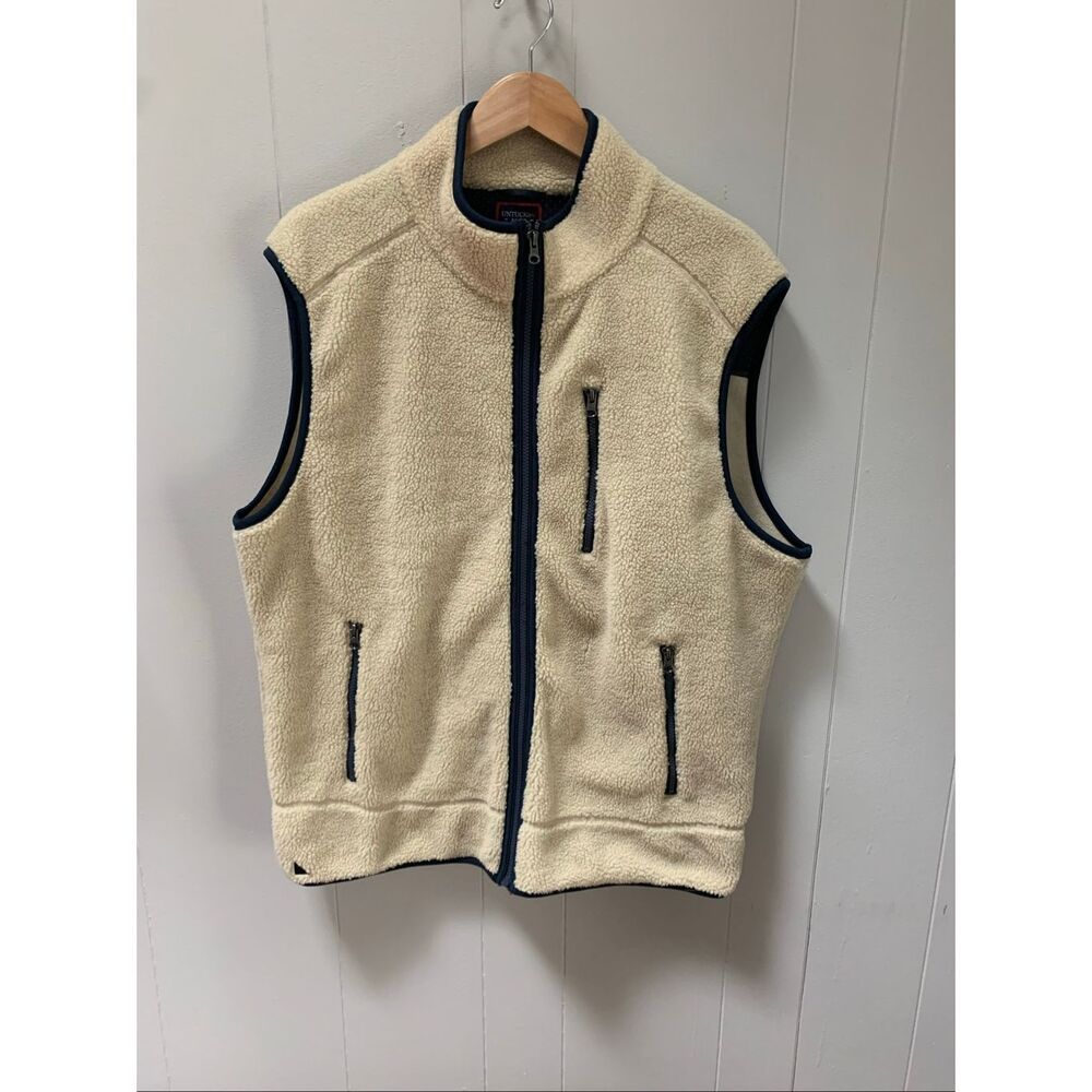 UNTUCKit Davis Sherpa Fleece Vest Mens XL Cream Full Zip Outdoor Gorpcore